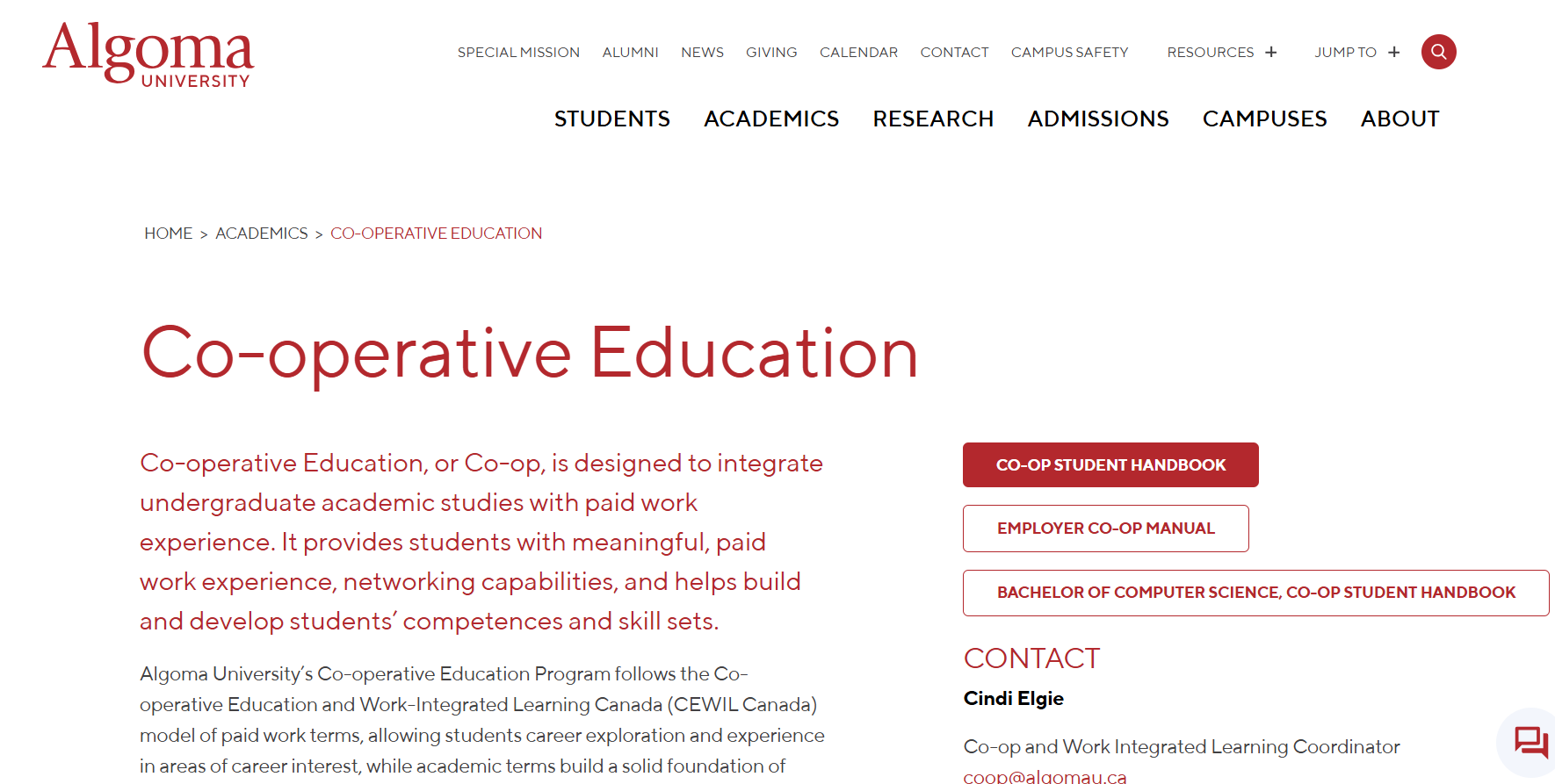 Algoma University's Co-op Program screenshot