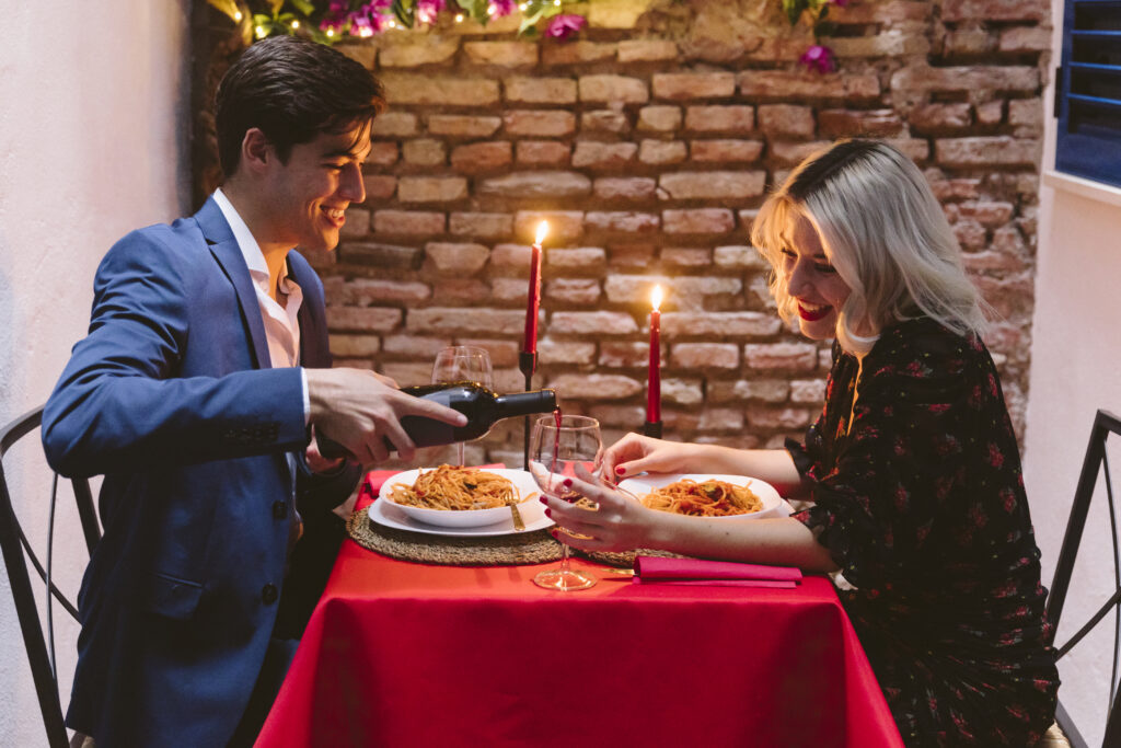Couple enjoying a romantic Valentine's Day dinner together